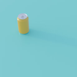Yellow beverage can on turquoise ground, 3D Rendering - UWF01095