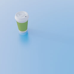 Coffee to go Tasse auf hellblauem Grund, 3D Rendering - UWF01096