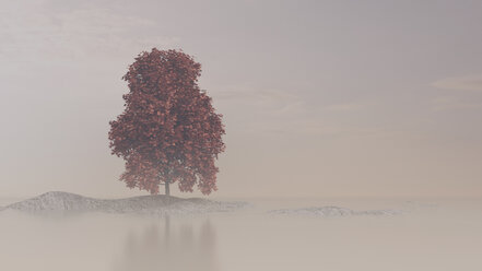 Herbstlicher Ahornbaum auf Felsen im Wasser, 3D Rendering - UWF01100