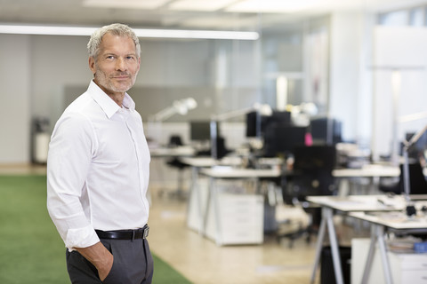 Porträt eines selbstbewussten Geschäftsmannes im Büro, lizenzfreies Stockfoto