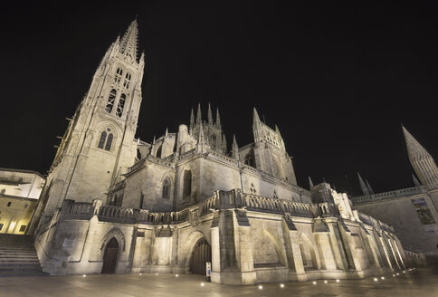 Spanien, Burgos, Burgos Kathedrale bei Nacht - DHCF00046