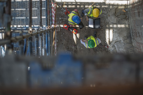 Construction workers on a construction site stock photo