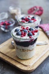 Fresh yogurt with blueberries, blueberry jam, pomegranate seeds and chia - SARF03122