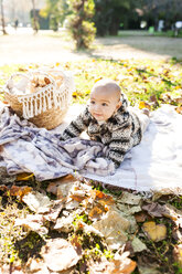 Kleiner Junge liegt auf einer Decke im Park - VABF01045