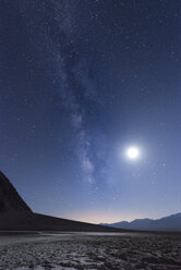 USA, California, Death Valley, Milky way and the moon over Badwater Basin - EPF00286