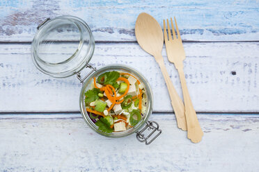 Asian rice noodle soup with vegetables and tofu in jar - LVF05812