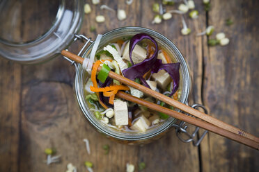 Asian rice noodle soup with vegetables and tofu in jar - LVF05820