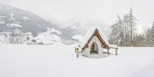 Deutschland, Bayern, schneebedeckter Bildstock mit Rubihorn im Hintergrund - WGF01048
