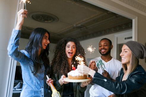 Group of young people celebrating birthday - VABF01067