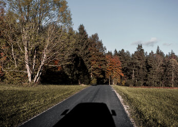 Schatten von Menschen, die auf einer Landstraße im Herbst unterwegs sind - WVF00827