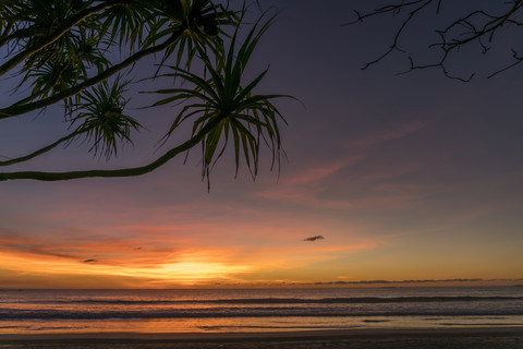 Myanmar, sunset at beach of Ngwesaung stock photo