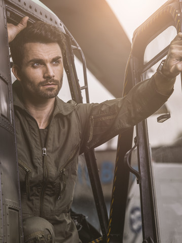 Pilot in a helicopter stock photo