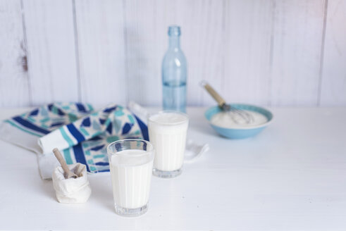 Glasses of homemade Ayran and ingredients - CZF00281