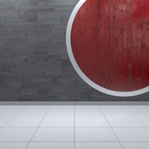Concrete wall with red circle, 3d rendering stock photo