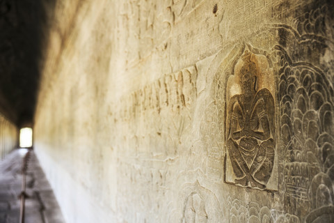 Kambodscha, Angkor Wat-Tempel, Relief, lizenzfreies Stockfoto