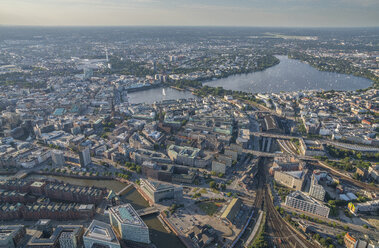 Germany, Hamburg, aerial view of district Mitte with Alster Lake - PVCF00985