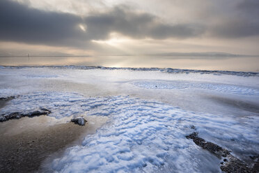 Germany, Baden-Wuerttemberg, Constance district, Reichenau, icy Lake Constance shore - ELF01831