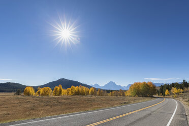 USA, Wyoming, Rocky Mountains, Grand Teton National Park, John D. Rockefeller Jr. Parkway with Mount Moran - FOF08877