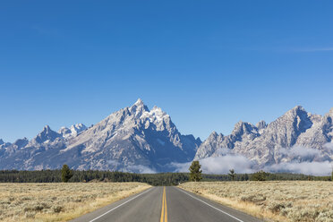 USA, Wyoming, Rocky Mountains, Grand Teton National Park, Teton Park Road with Rockchuck Peak, MMount Saint John and Mount Woodring - FOF08881