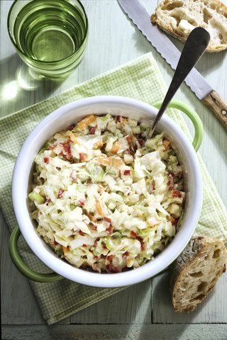 Pot of Coleslaw apple salad stock photo