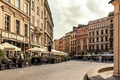 Poland, Krakow, Old Town, town houses at Main Square stock photo