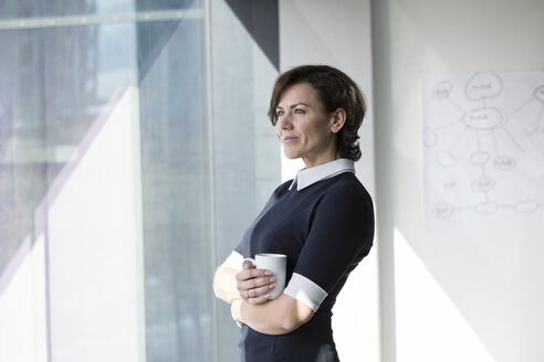 Smiling businesswoman with cup of coffee looking out of window - RBF05621