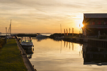 Germany, Usedom, Ueckeritz, port at sunset - SIEF07307