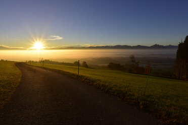 Germany, Allgaeu, empty country road at sunrise - FDF00220