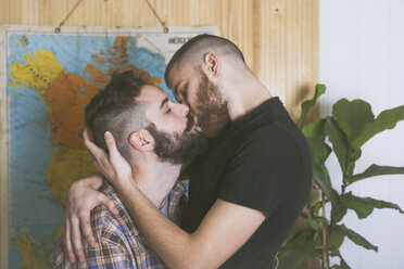 Zärtlicher Kuss eines verliebten schwulen Paares - RTBF00684