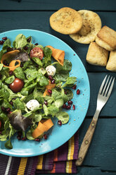 Plate with lamb's lettuce, carrots, tomatoes, mozzarella and pomegranate seed - MAEF12165