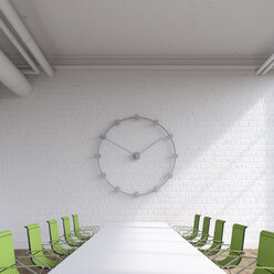 Empty conference room with oversized wall clock, 3D Rendering - UWF01132