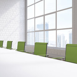 Empty conference room with view at skyscrapers, 3D Rendering - UWF01133