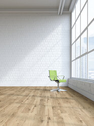 Einzelner Drehstuhl in einem leeren Loft, 3D-Rendering - UWF01134