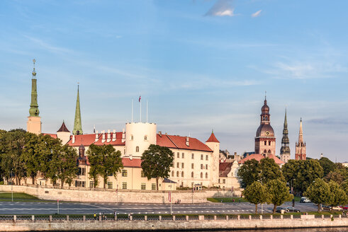 Latvia, Riga, cityscape with castle and churches - CSTF01324