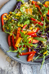 Plate of rainbow salad with bulgur, rocket and different vegetables - SARF03237