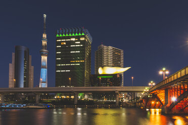 Japan, Tokyo, Asakusa, Sumida River and Skytree at night - KEBF00516
