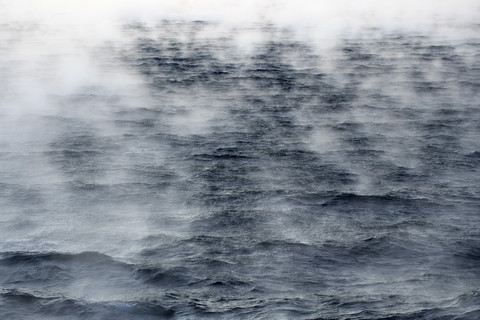 Arctic Ocean, steam raising up from Barents Sea stock photo