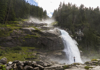 Austria, High Tauern National Park, woman at Krimml waterfalls - ZCF00513