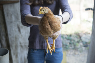 Frau hält ein Huhn - SKCF00267