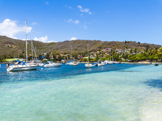 Caribbean, St. Vincent And The Grenadines, Bequia, bay of Port Elisabeth with sailing ships - AMF05331