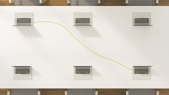 Konferenztisch mit zwei angeschlossenen Laptops, 3d-Rendering - UWF01145