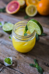 Glas Orangensaft, Limetten, Zitrone und Eiswürfel - GIOF02246