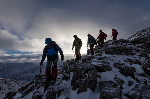 UK, Scotland, Glencoe, mountaineers at Buachaill Etive Beag stock photo