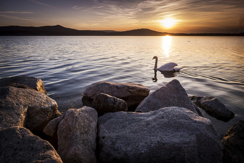 Italy, Lago Viverone at sunset stock photo