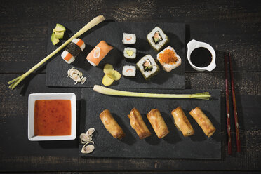 Variety of sushi and spring rolls - MAEF12180