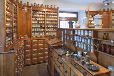 Germany, Radolfzell, salesroom of historical pharmacy at municipal museum - SHF01954