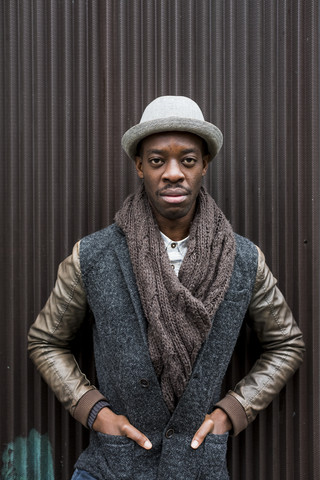 Portrait of stylish man with hat stock photo