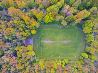 Germany, Bavaria, Nuremberg, soccer ground in forest - MMAF00066