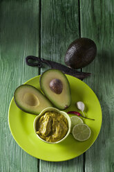 Bowl of Guacamole and ingredients on plate - CSF28195