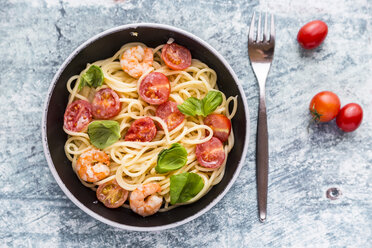 Spaghetti mit Garnelen, Tomaten und Basilikum - SARF03269